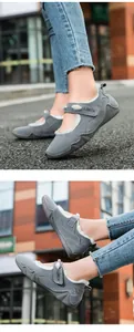 Vista detallada de zapatillas grises con forro de felpa, velcro y textura de ante suave
