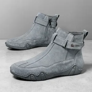 Stivali Martin da uomo in vera pelle grigio scuro con cerniera laterale e suola in gomma