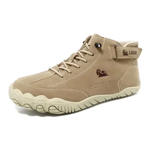 LDECK Men's Khaki Suede Outdoor Ankle Boots with Rubber Sole and Adjustable Strap