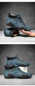 Détails de bottines décontractées pour hommes en daim bleu avec semelles en caoutchouc