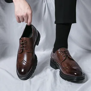 British Style Men's Brogue Carved Formal Leather Shoes PU Wingtip Lace Up Tassel Loafers Thick Rubber Sole Business Office Wedding Large Size Shoes