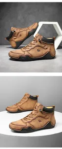 Détails de bottines décontractées en cuir marron pour hommes avec semelles en gomme