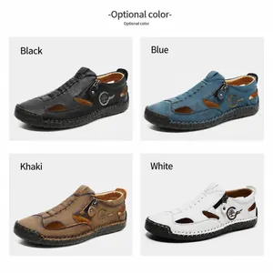 Detailansicht der Outdoor-Herrensandalen in Schwarz, Blau, Hellbraun und Weiß
