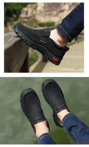 Détails de chaussures d'extérieur en cuir pour hommes avec coutures et trous d'aération