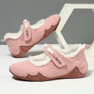 Roze Mary Jane sneakers voor dames met warme fleecevoering en verstelbare klittenbandsluiting