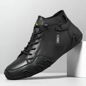 DBECI Herren High-Top Freizeitstiefel aus Leder mit Litschistruktur und Wellensohle