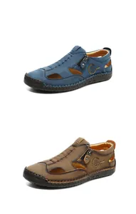 Detailansicht der genähten, atmungsaktiven Leder-Sandalen mit seitlichem Reißverschluss