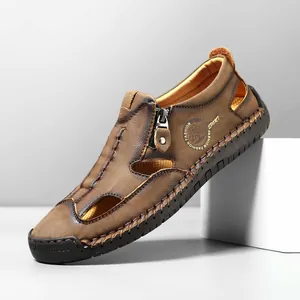Herren Leder-Sport-Sandalen in Braun mit Handnaht-Details und atmungsaktivem Cut-Out-Design