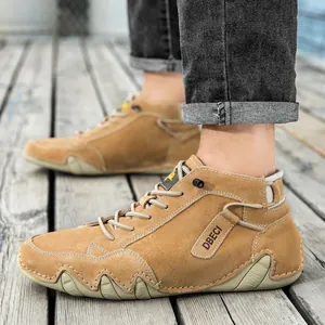 Herren Freizeitstiefel aus khakifarbenem Leder mit rutschfester Gummisohle im Freien