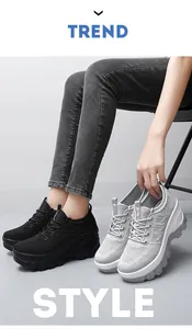 Detail of breathable knit upper and chunky anti-slip sole on women's casual sneakers
