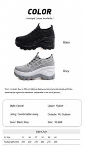 Detailed size guide and measurements chart for women breathable slip-on walking shoes