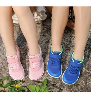 Pink and blue barefoot shoes for kids with breathable mesh and anti-slip rubber sole