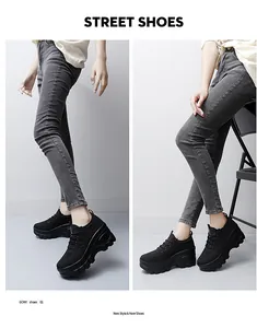 Detail of black breathable mesh platform sneakers with slip-resistant wavy outsoles