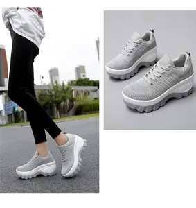 Detailed view of breathable mesh texture and thick platform anti-slip sole on sneakers