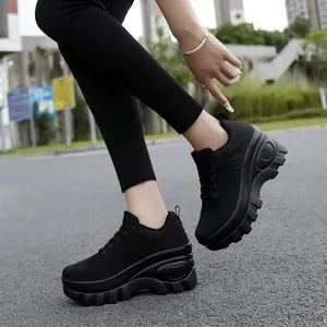 Women's Platform Sneakers Heart Design Breathable Fly-Knit Height Increasing Shoes Casual Fashion Thick Sole Walking Shoes