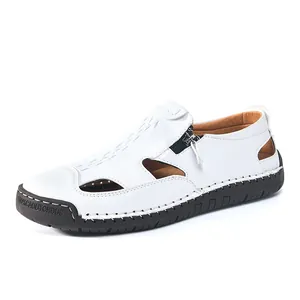 Ademende witte lederen heren sandalen met rubberen zool en rits voor de zomerse dagen