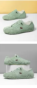 Detailansicht der salbeigrünen Wildleder-Freizeitschuhe für Herren mit Widder-Logo