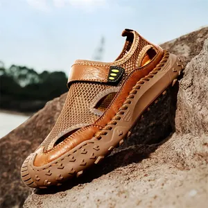 Heren Outdoor Gaas Microvezel Sandalen Gesloten Teen Ademend Strand Schoenen Zomer Wandelen Klittenband Antislip Zool