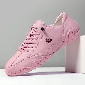 Rosa Damen-Freizeitschuhe aus Leder mit Schnürung und rutschfester Gummisohle