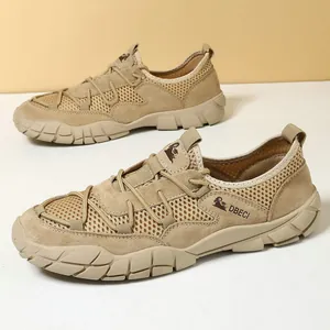 Détail de sandales de randonnée kaki pour hommes avec maille et daim haute qualité