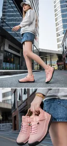 Détail de baskets en cuir rose avec coutures faites main et semelle en caoutchouc robuste