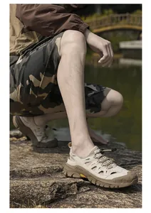 Close-up of men's outdoor sandals with breathable mesh and anti-slip rubber soles
