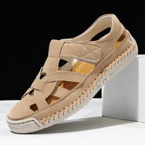 Sandales Plates Romaines d'Été pour Femmes Tige en Cuir Microfibre Tissé Semelle en Caoutchouc Souple Légères Antidérapantes Chaussures de Plage