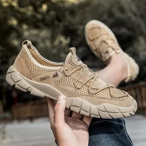 Chaussures de randonnée kaki pour hommes avec semelles antidérapantes et laçage rapide