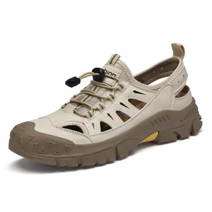 Men's breathable closed-toe summer sandals with mesh panels and quick-lace system