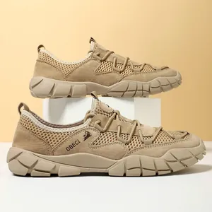 Chaussures de randonnée homme kaki respirantes avec semelles en caoutchouc antidérapantes