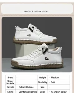 Infographic showing white leather ankle boots with rubber sole and stitch detail