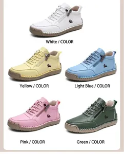 Five colors of casual leather mid-top shoes featuring side zippers and hand-stitched soles