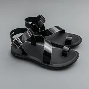Herren Mode Zehenschlaufe Sandalen PU Leder Metallschnalle Lässig Sommer Outdoor Street Beach Schuhe Rutschfeste Gummisohle Atmungsaktive Fußbekleidung