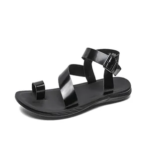 Schwarze Zehenring-Sandalen für Herren mit verstellbarem Riemen und rutschfester Gummisohle