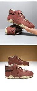 Detail showing the flexible brown leather upper and anti-slip rubber sole of men's boots