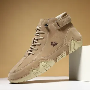 Men's Casual Martin Boots High Top Microfiber Frosted Leather Breathable Non Slip Rubber Sole Outdoor Short Boots