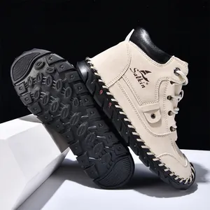 Men's outdoor suede hiking boots with non-slip rubber soles and handmade stitching