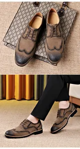 Makroaufnahme der Brogue-Prägung und Wildleder-Farbverlauf bei Derby-Schuhen