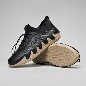 Detail view of octopus-style outsole and mesh leather patchwork on outdoor sport sneakers
