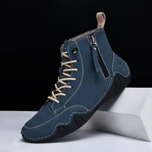 Herren Casual High Top Martin Boots Mikrofaser Wildleder Seitenreißverschluss Ziernaht Rutschfeste Gummisohle Outdoor Stiefeletten