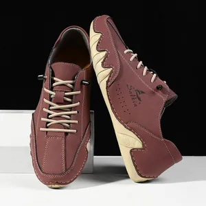 Detail of Salkin men's reddish brown suede casual shoes with anti-slip wavy rubber sole