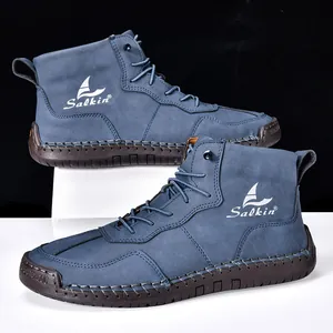 Bottes décontractées bleues en daim pour hommes avec logo Salkin et semelle en caoutchouc
