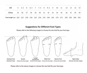 Detailed men's leather loafers size chart showing US/CN sizes and foot length guide