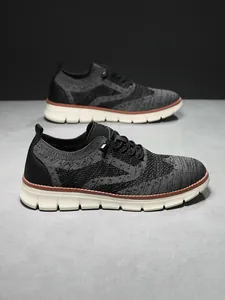 Macro detail of breathable knit mesh upper and anti-slip sole on British style sneakers