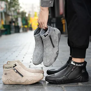 Retro Herren Lederstiefel High-Top mit Reißverschluss und Gummisohle in drei Farben