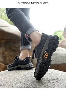 Close-up of durable rubber sole with anti-slip tread on men's outdoor leather shoes