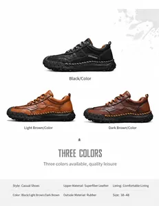 Detailed comparison of three colors showing handmade stitching on leather loafers
