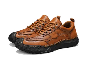 Detailed view of hand-stitched leather upper and durable non-slip rubber outsole on loafers