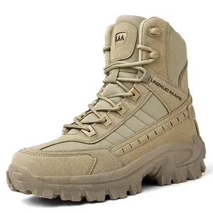 Detailed view of high-top hiking boots with suede leather and deep-groove rubber soles