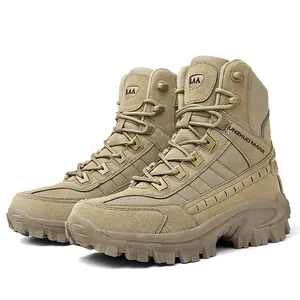 Detail of coyote brown tactical boots featuring durable suede and breathable nylon fabric